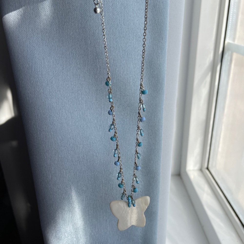 Blue Mother of Pearl Butterfly Necklace